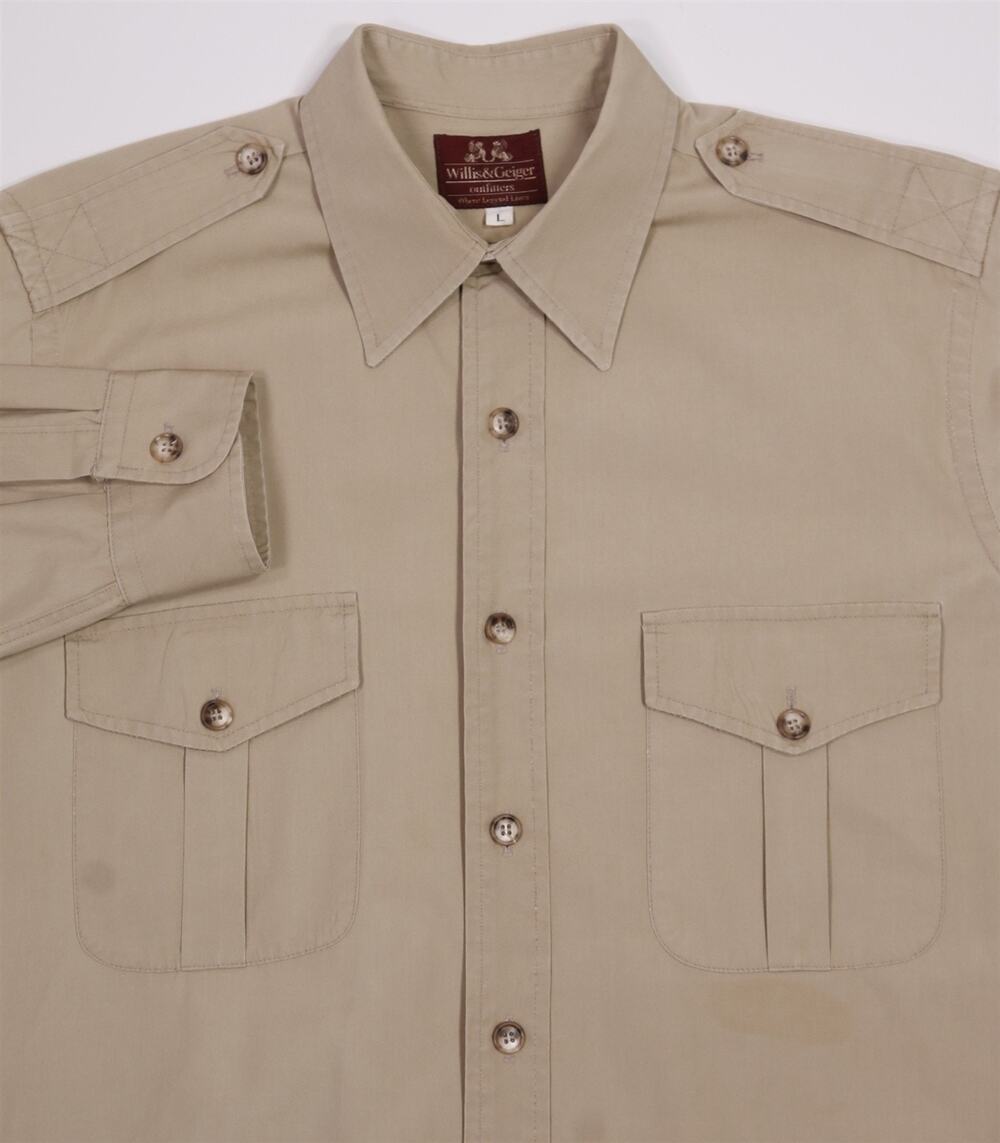 Willis & Geiger Outfitters Khaki Tan Button Front Safari Shirt Large